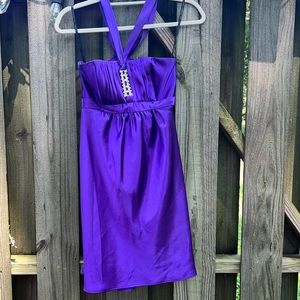 Jessica McClintock purple polyester satin halter with back lace up dress